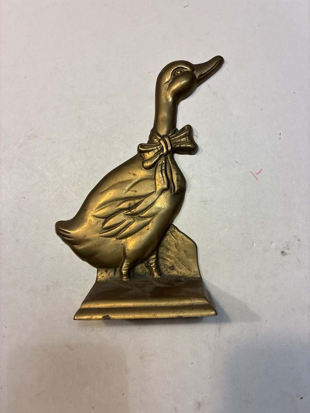 Vintage 1987 Upper Deck Solid Brass Goose Door Stop with Ribbon